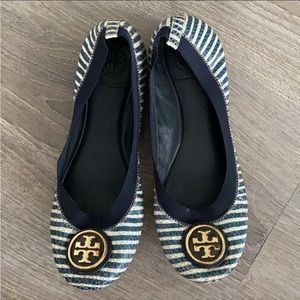 Tory Burch Ballet Flats Snakeskin Navy White 7